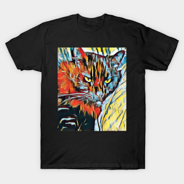 Yellow eyed cat in geometric style T-Shirt by PandLCreations